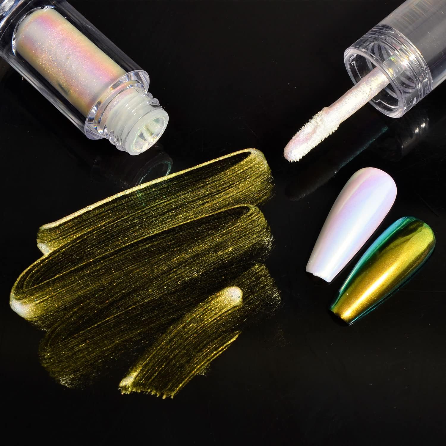 Polvo de uñas cromado, efecto aurora, efecto espejo, sirena perla, purpurina, iridiscente, esmalte de uñas de gel para arte de uñas, manicura y