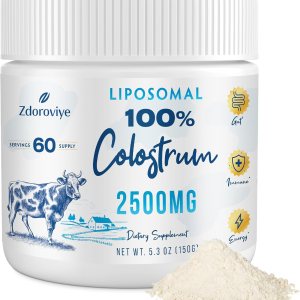 Suplemento en polvo de calostro bovino liposomal, 2500 mg, de vacas alimentadas con pasto, alta absorción que el calostro bovino regular para Suplemento en polvo de calostro bovino liposomal, 2500 mg, de vacas alimentadas con pasto, alta absorción que el calostro bovino regular para