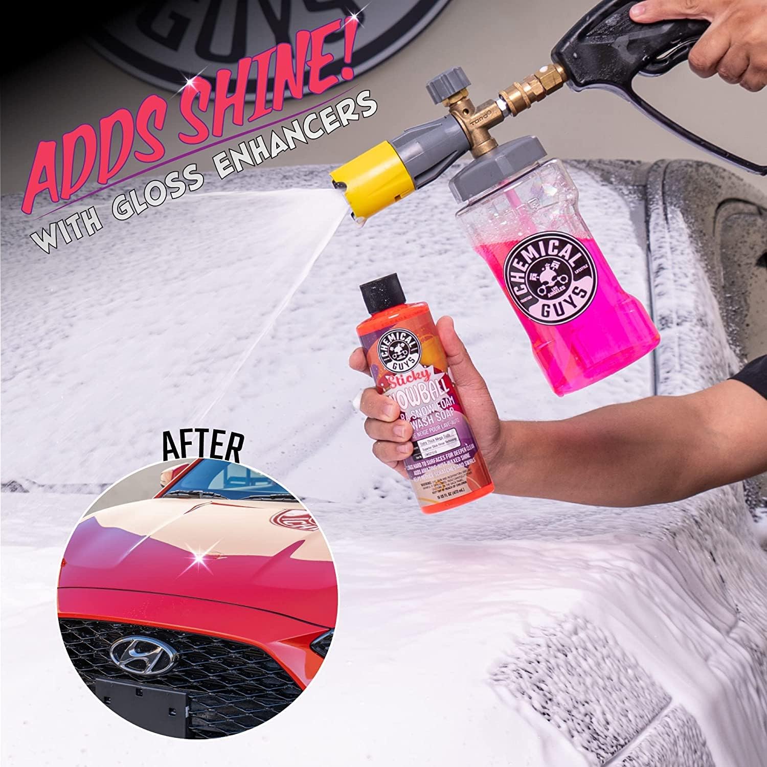 Chemical Guys CWS21516PMSK – Kit de iniciación de lavadora a presión de boca grande  Jabón de lavado de autos de espuma pegajosa de bola de nieve