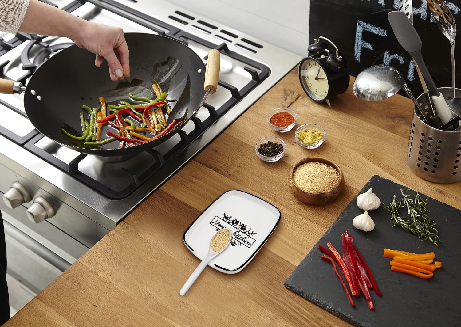 Soporte de cuchara de cerámica para encimera de estufa de cocina, divertido soporte para cuchara blanca de cocina de abuela para chef, abuela,