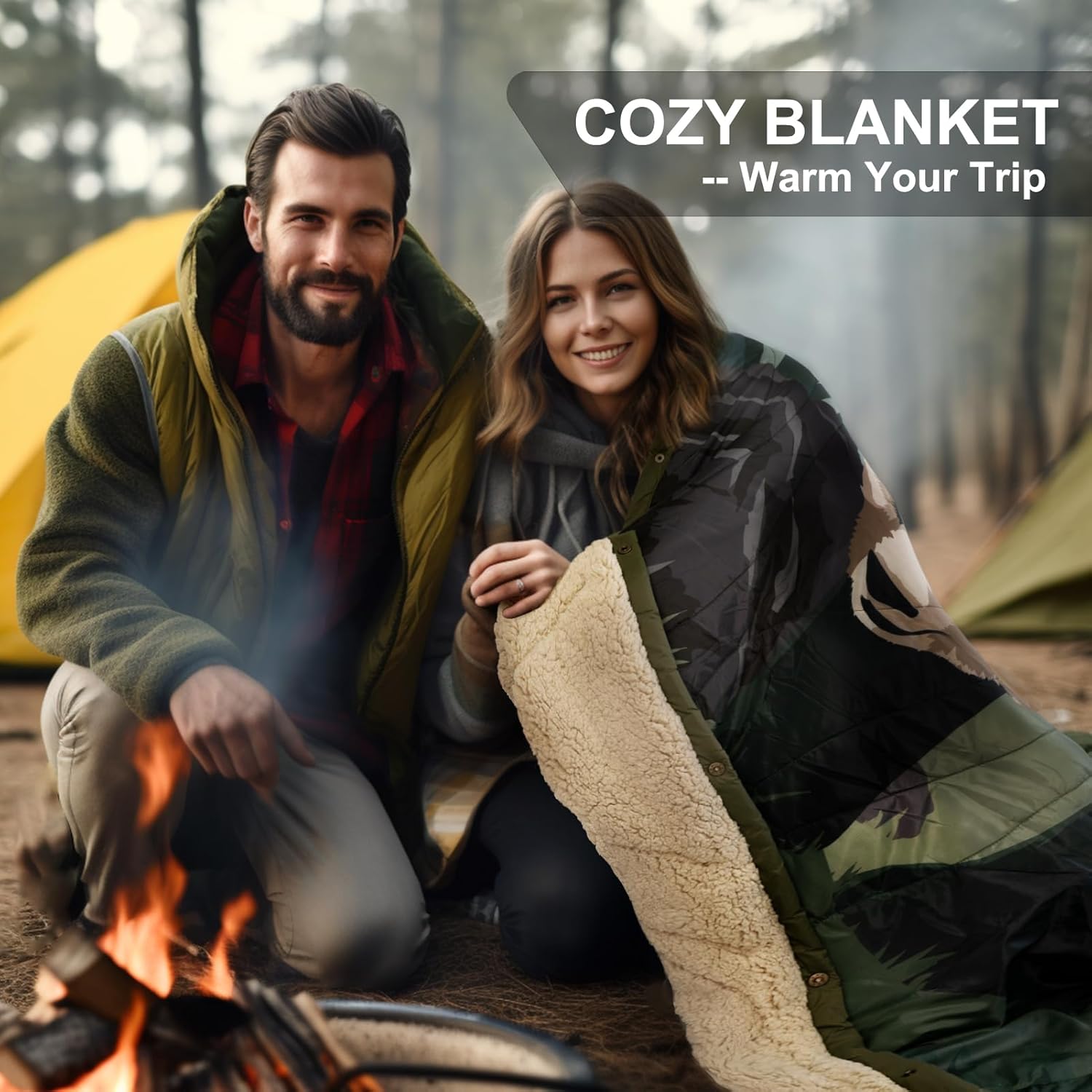 Manta de vellón Sherpa para camping, combinada 2 en 1, ultra suave, cálida y saco de dormir ultraligero para todas las estaciones, campamento al