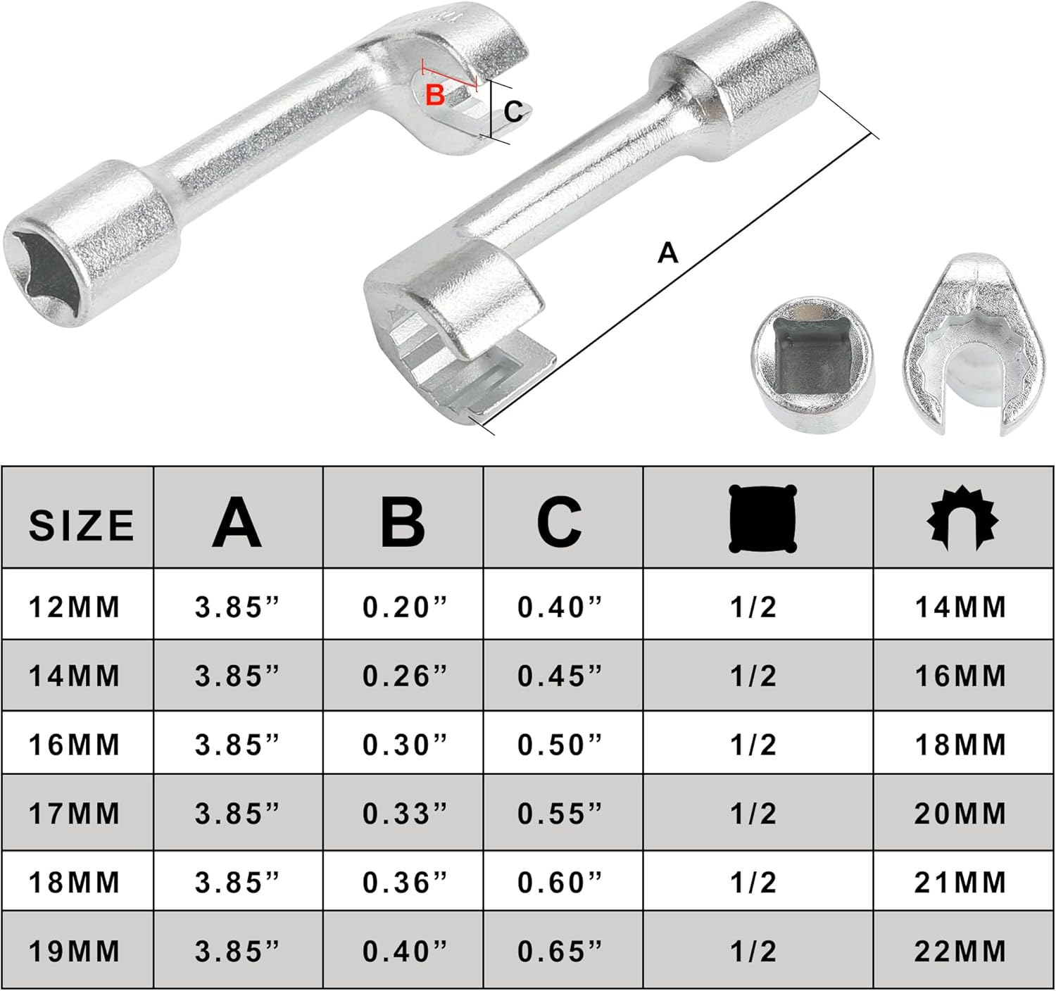 WYNNsky Línea zócalo diesel del inyector, 12″ impulsión, llave 12 14 16 17 18 19 para la mayoría de los motores diesel