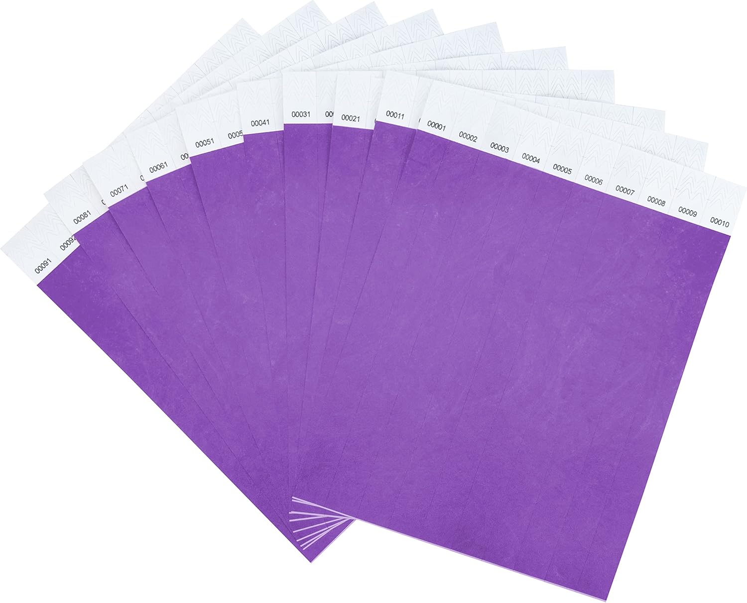 100 pulseras Tyvek, de 1 a 100 números consecutivos, impermeables, a prueba de desgarros e imprimibles, pulseras de admisión (morado)