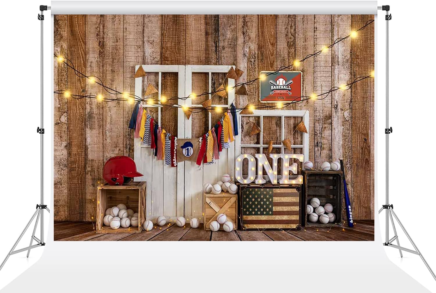 Kate Fondos de fotografía para fiestas temáticas de béisbol, 7×5 pies, decoración de iluminación, fiesta de cumpleaños, estudio fotográfico, fondo