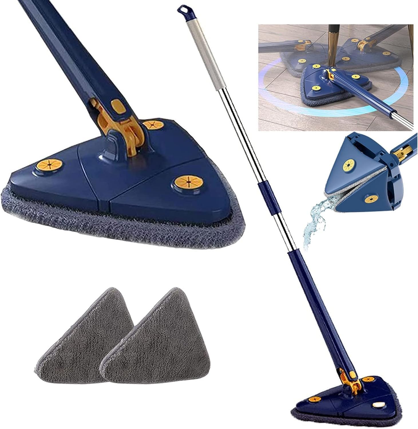 Shine Mop Triangle – Trapeador triangular original giratorio de 360, trapeador de limpieza ajustable giratorio de 360, trapeador de limpieza
