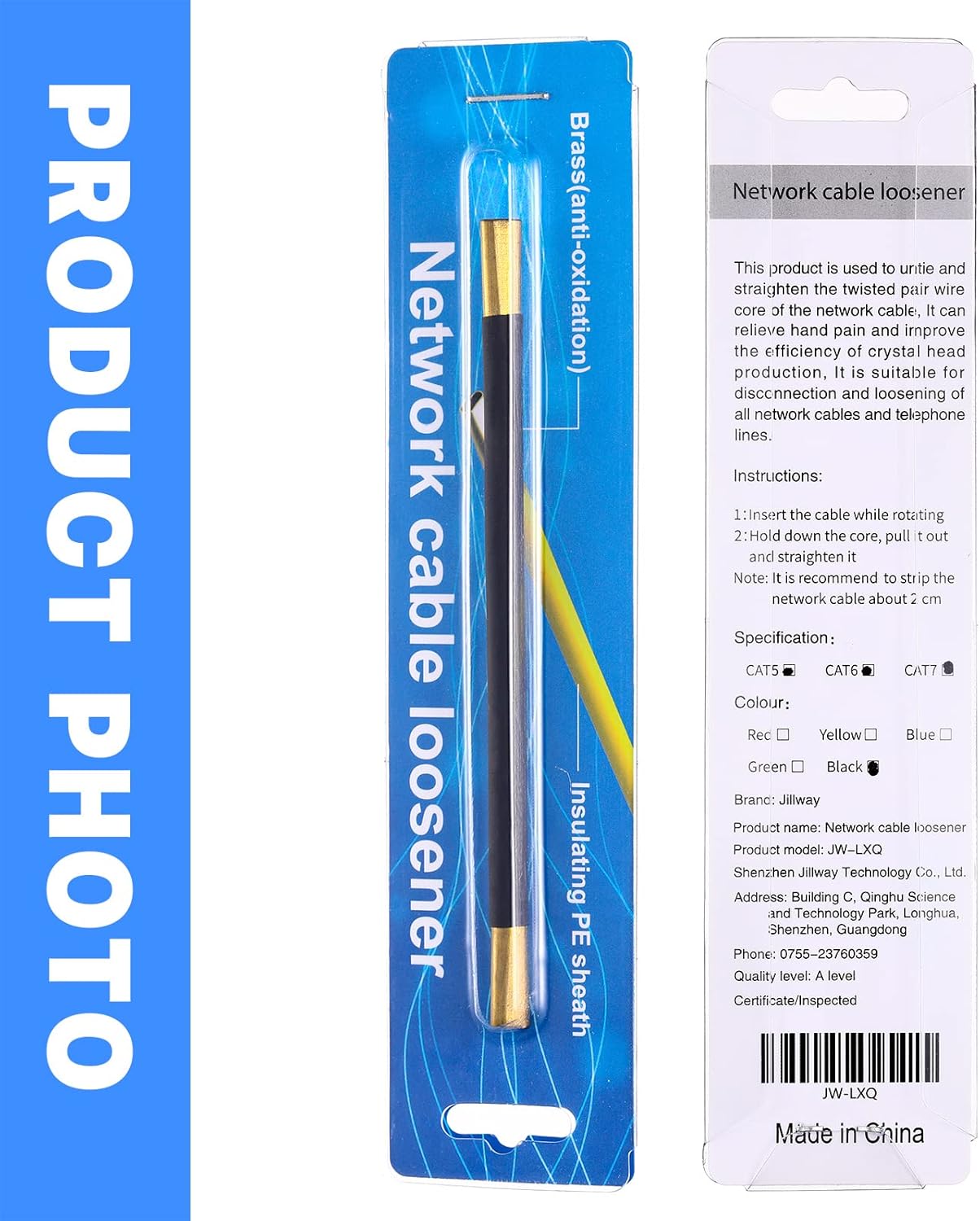 Herramienta para desenroscar cables de red, separadores de alambre trenzado de doble cabeza para CAT5 CAT5e CAT6 CAT7 y teléfono (negro, 1 pieza)
