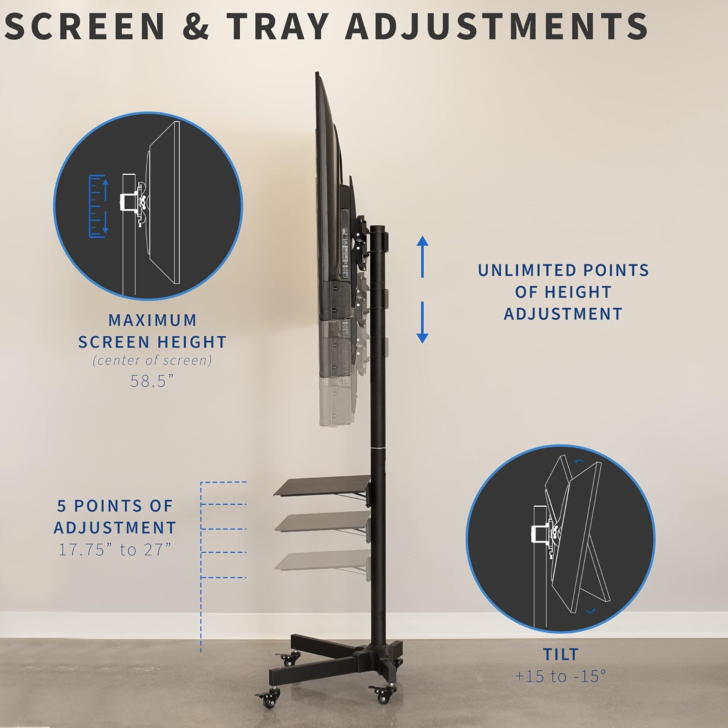VIVO Base móvil de TV para pantallas planas LCD LED Plasma panel de soporte de piso con ruedas que se bloquean para TV de 23″ a 55″