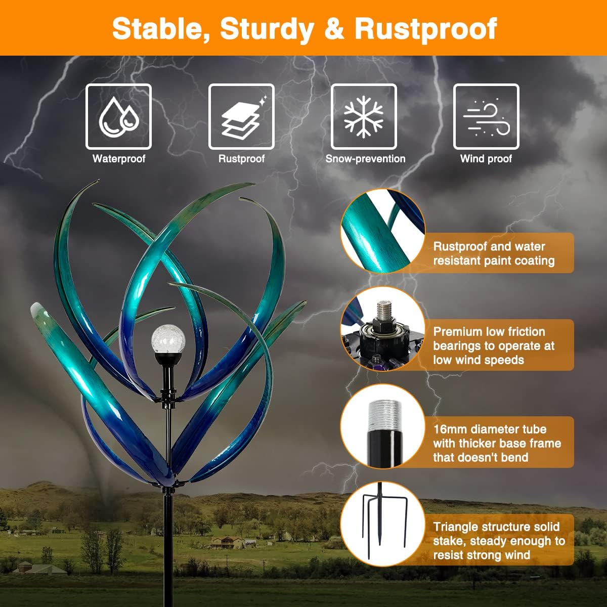 Molinillos de viento de 82 pulgadas para exteriores  Esculturas de viento de metal extra grandes para exteriores con luz solar, molinos de viento
