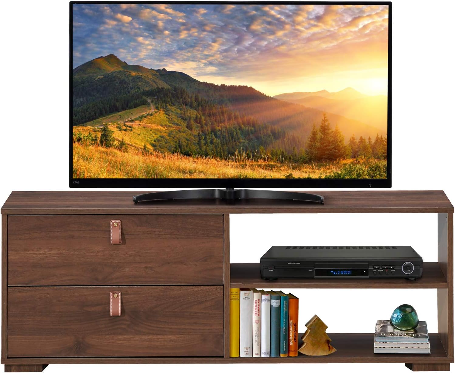 Tangkula Soporte de TV industrial para televisores de hasta 55 pulgadas, mesa consola multimedia con 2 cajones, centro de entretenimiento multiusos