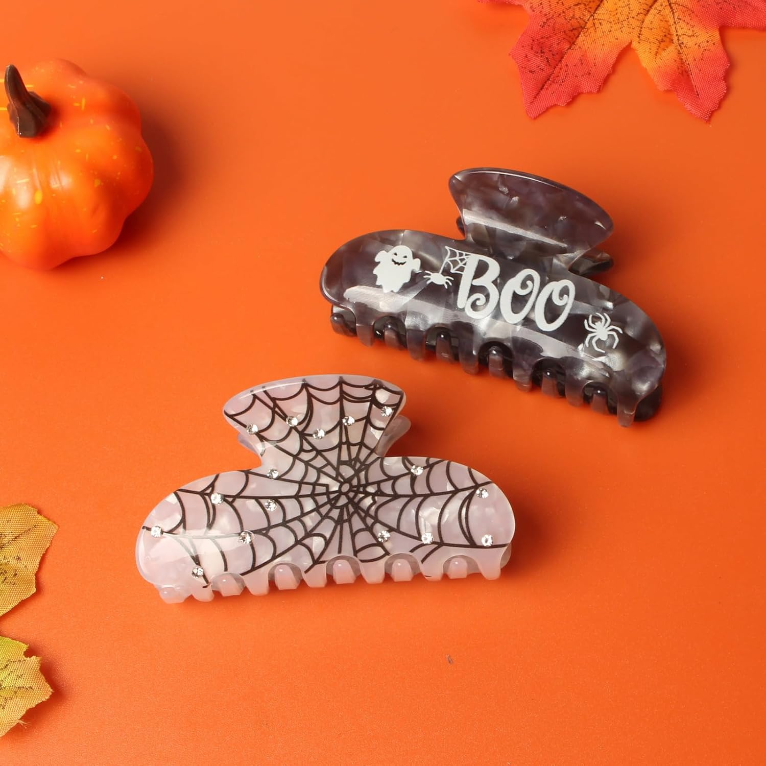 Pinzas para el cabello de Halloween, pinzas para el cabello de telaraña, accesorios para el cabello de Halloween, pinzas para el cabello blanco y