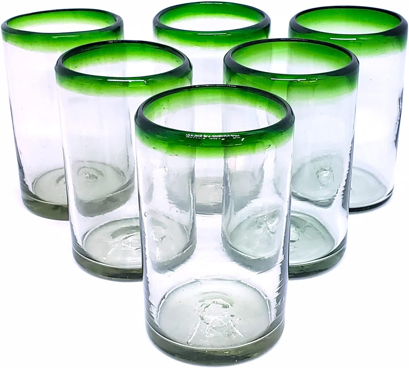 Vasos para beber con borde verde esmeralda de 14 onzas (juego de 6), vidrio reciclado, sin plomo, sin toxinas (beber)
