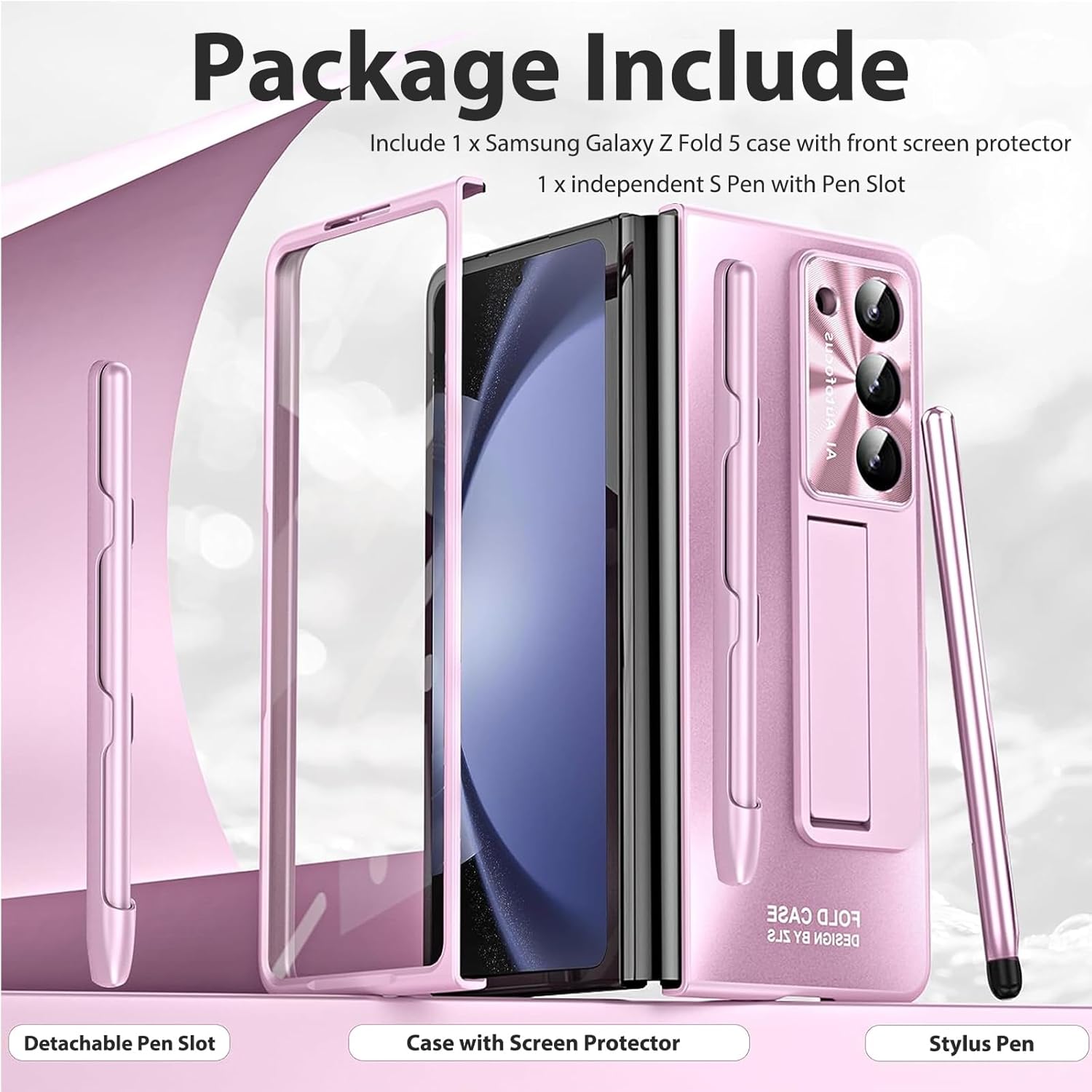 Miimall Funda compatible con Samsung Galaxy Z Fold 5 con S Pen, resistente a las caídas, protector de pantalla frontal integrado + soporte + soporte