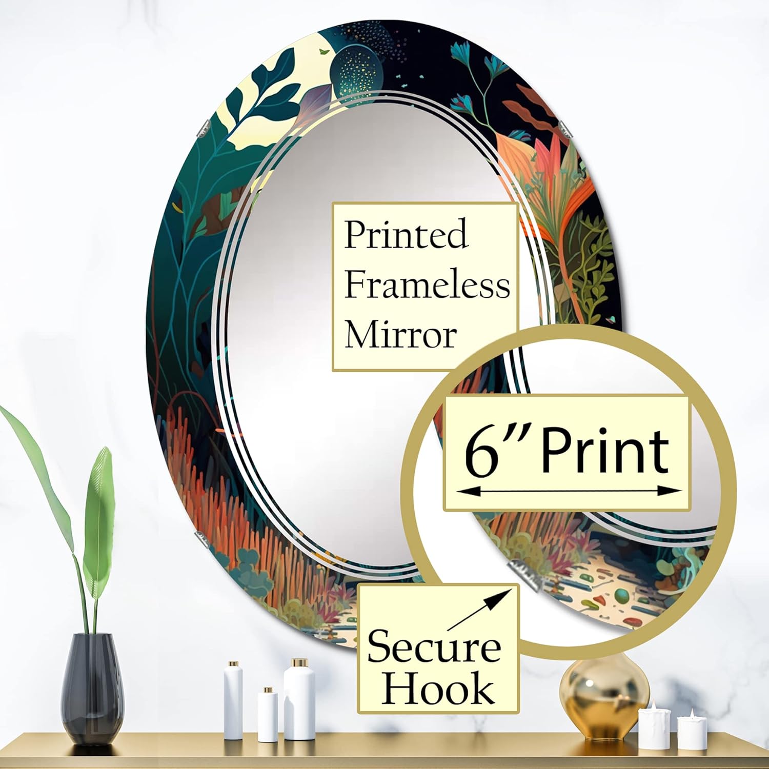 Bounties and Blooming Wilderness Blessings IV- Vanity Mirror, Bathroom Mirrors, Wall Mirrors for Living Room, Bedroom – Oval Mirror – Large 20’x30′,