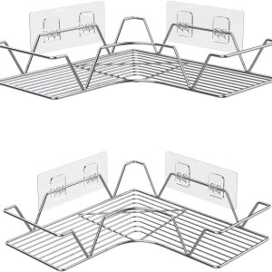 FABROK Organizador de ducha esquinero, estante de ducha montado en la pared con adhesivo fuerte sin perforar, estantes esquineros de acero FABROK Organizador de ducha esquinero, estante de ducha montado en la pared con adhesivo fuerte sin perforar, estantes esquineros de acero