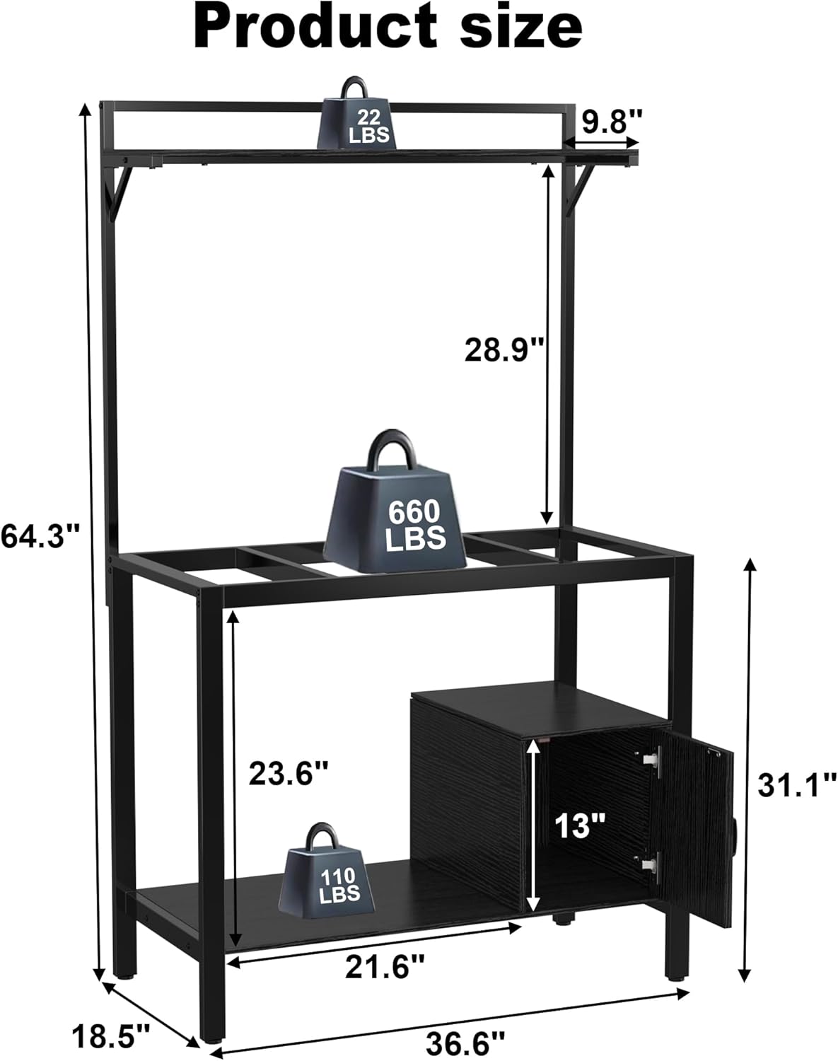 GDLF Soporte para pecera de 40 a 50 galones con estante para plantas, soporte de metal para acuario con almacenamiento de cubículos, mesa de 36.6 x