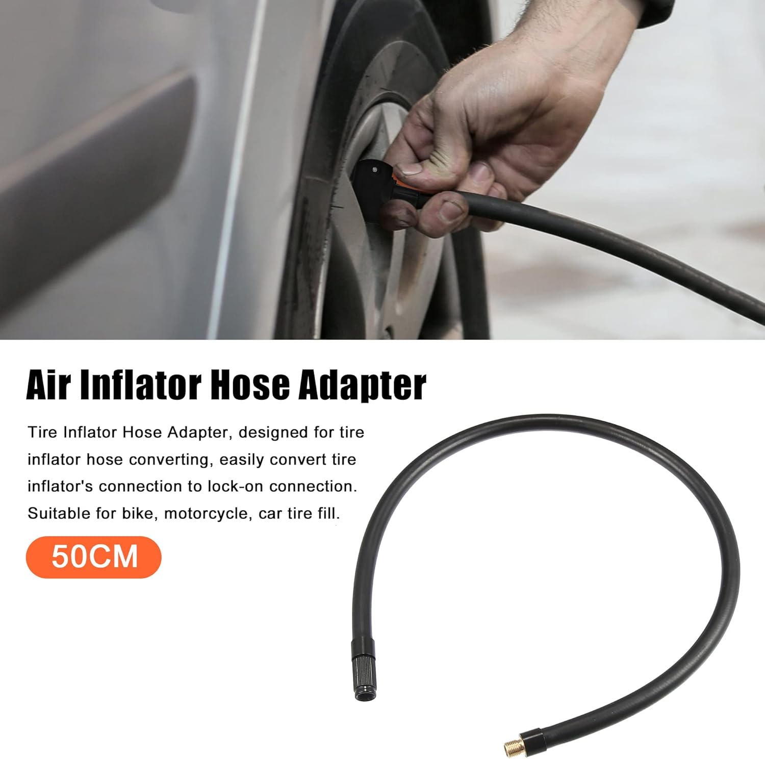 X AUTOHAUX Manguera de extensión de inflador de neumáticos roscados de 19.7 in, adaptador de mandril de manguera de bomba de aire, tubo de conexión