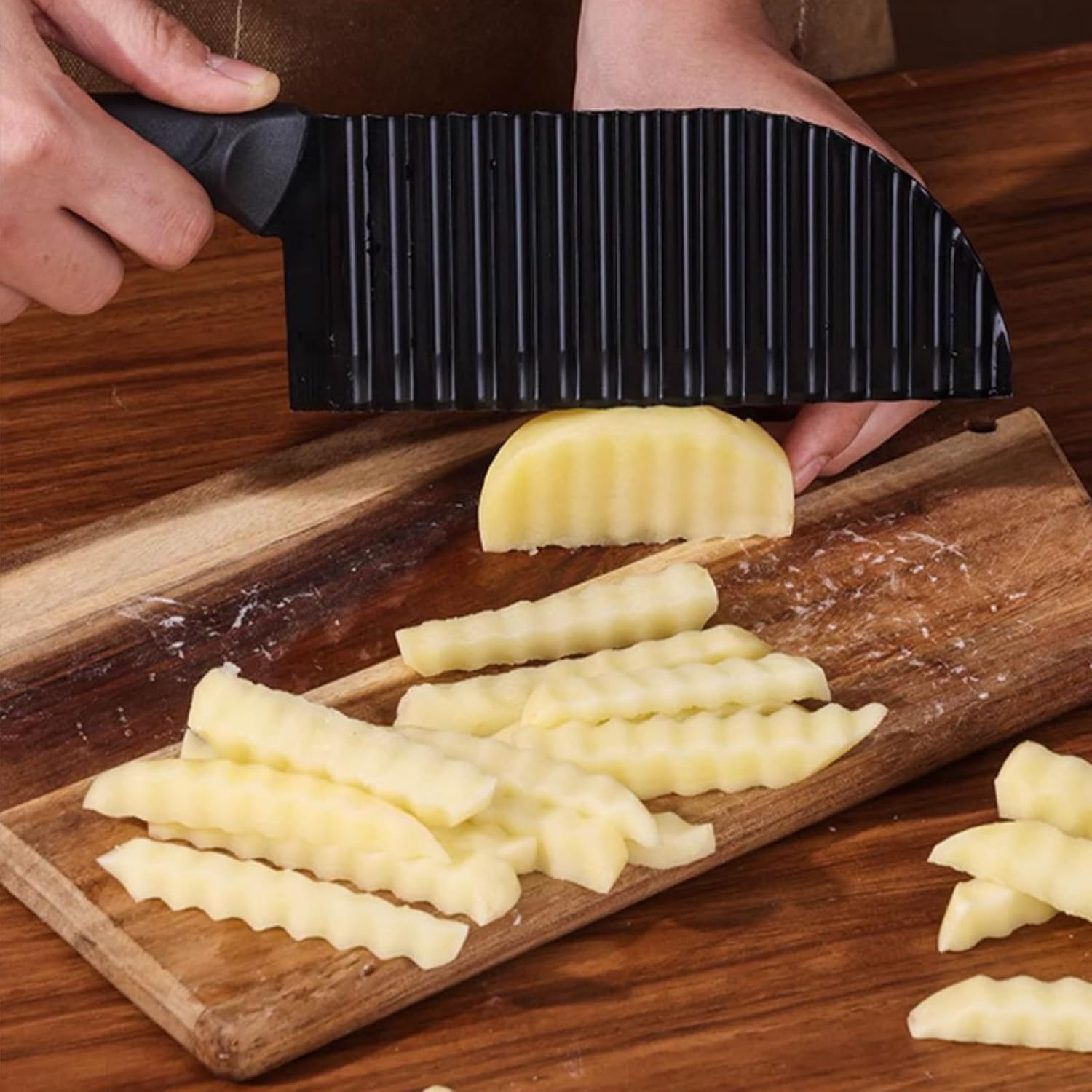 Cortador de arrugas de 2.9 x 11.8 pulgadas, cortador de papas fritas de acero inoxidable, cortador de arrugas de mano para verduras, ensalada de