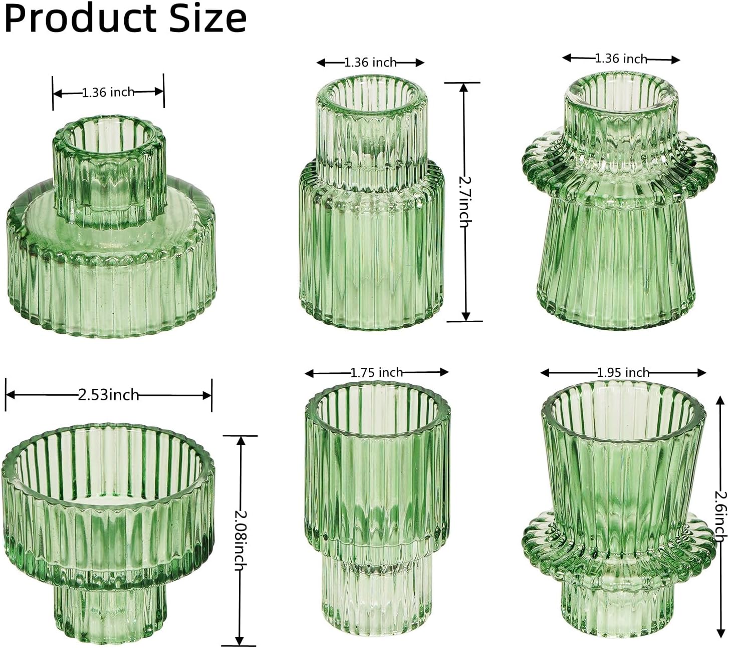 Portavelas de cristal verde para candelabros cónicos para centros de mesa candelita decoración de boda cena fiesta, 6 piezas