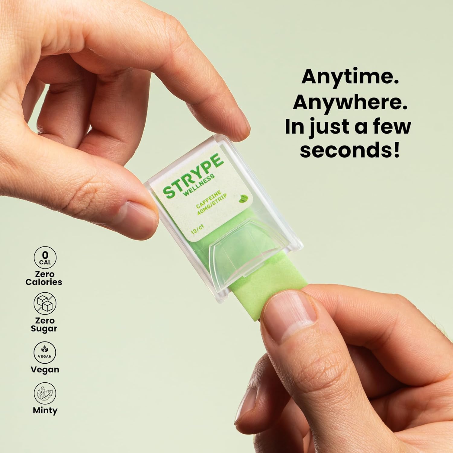 Strype Energy Strips  Tiras de energía instantánea  80 mg de cafeína por porción  Cero calorías  Cero azúcar  Menta de aliento  Portátil  12 tiras