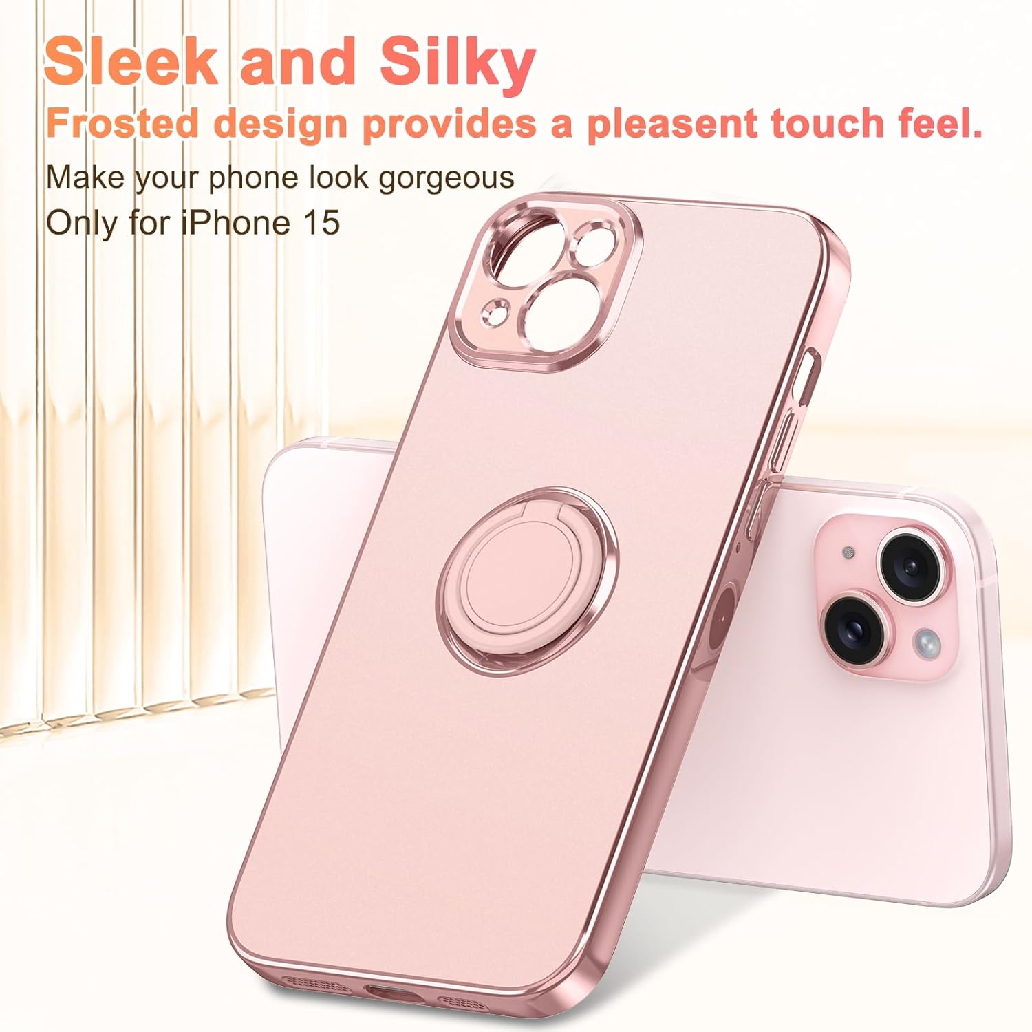 LONTECT Funda para iPhone 15, a prueba de golpes, delgada, resistente, resistente a las caídas, con soporte de anillo, duradera y antideslizante,