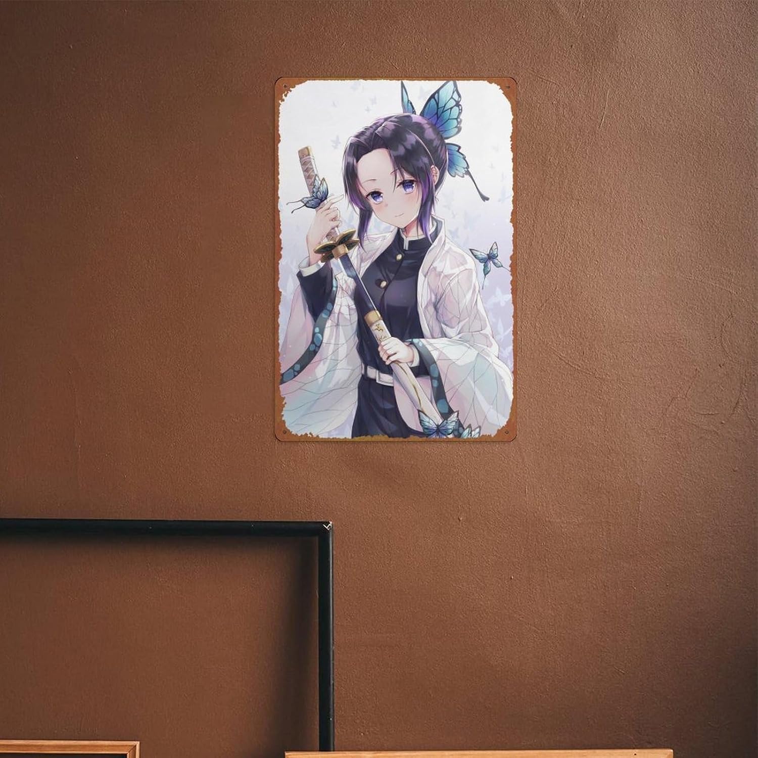Kimetsu No Yaiba – Póster retro de metal con texto en inglés “No Yaiba” para decoración de pared, 8 x 12 pulgadas