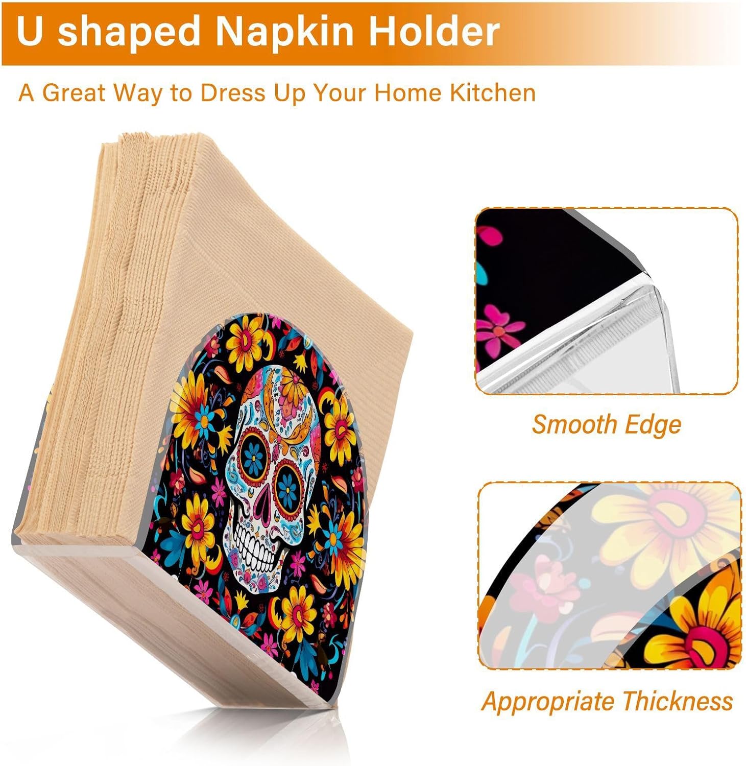 Servilletero de calavera de azúcar para mesa de Halloween, día muerto, dispensadores de servilletas de papel acrílico, servilleteros de cóctel para