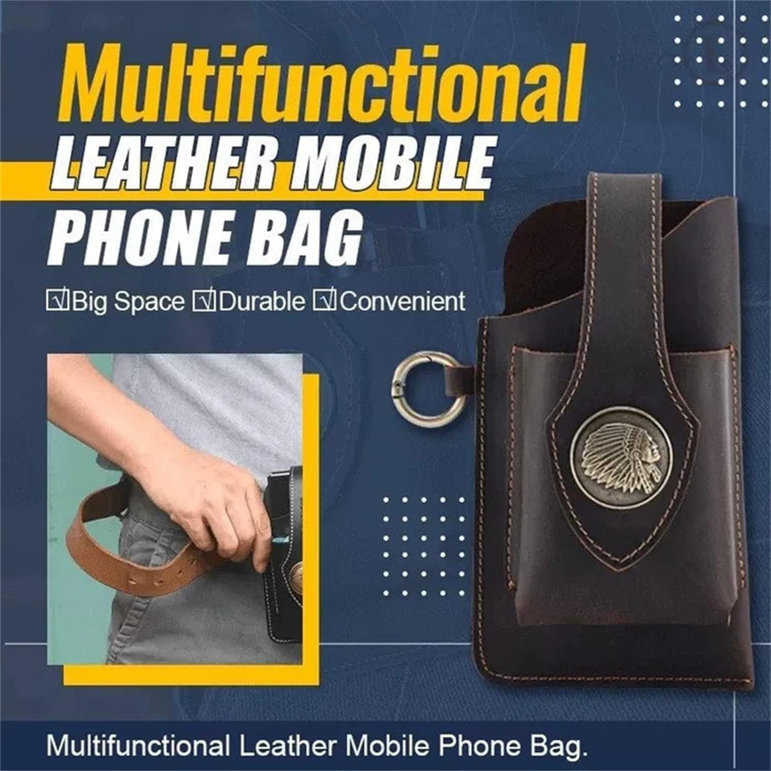 Bolsa de cuero multifuncional para teléfono móvil, bolso de cintura para teléfono celular de gran capacidad, bolsa de cinturón casual para teléfono