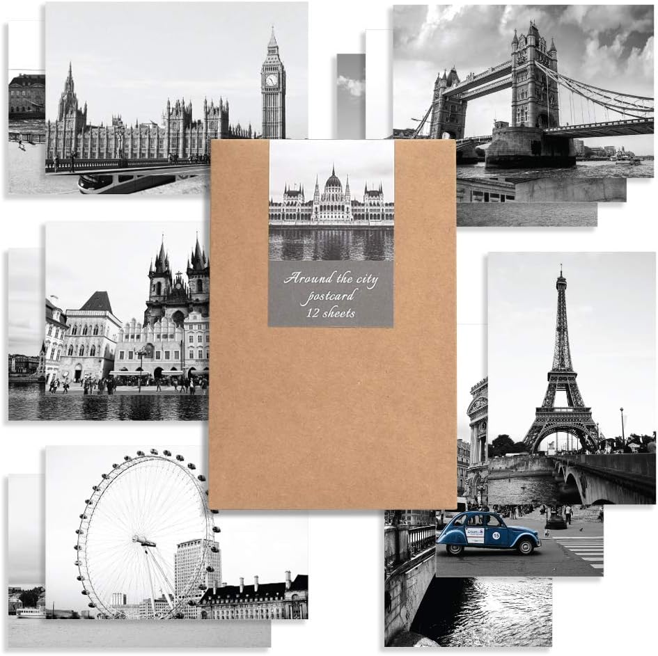 Monolike Alrededor de la ciudad Tarjetas individuales – mezcla 12 paquetes, emocional y emblemático 12 tarjetas individuales de la ciudad