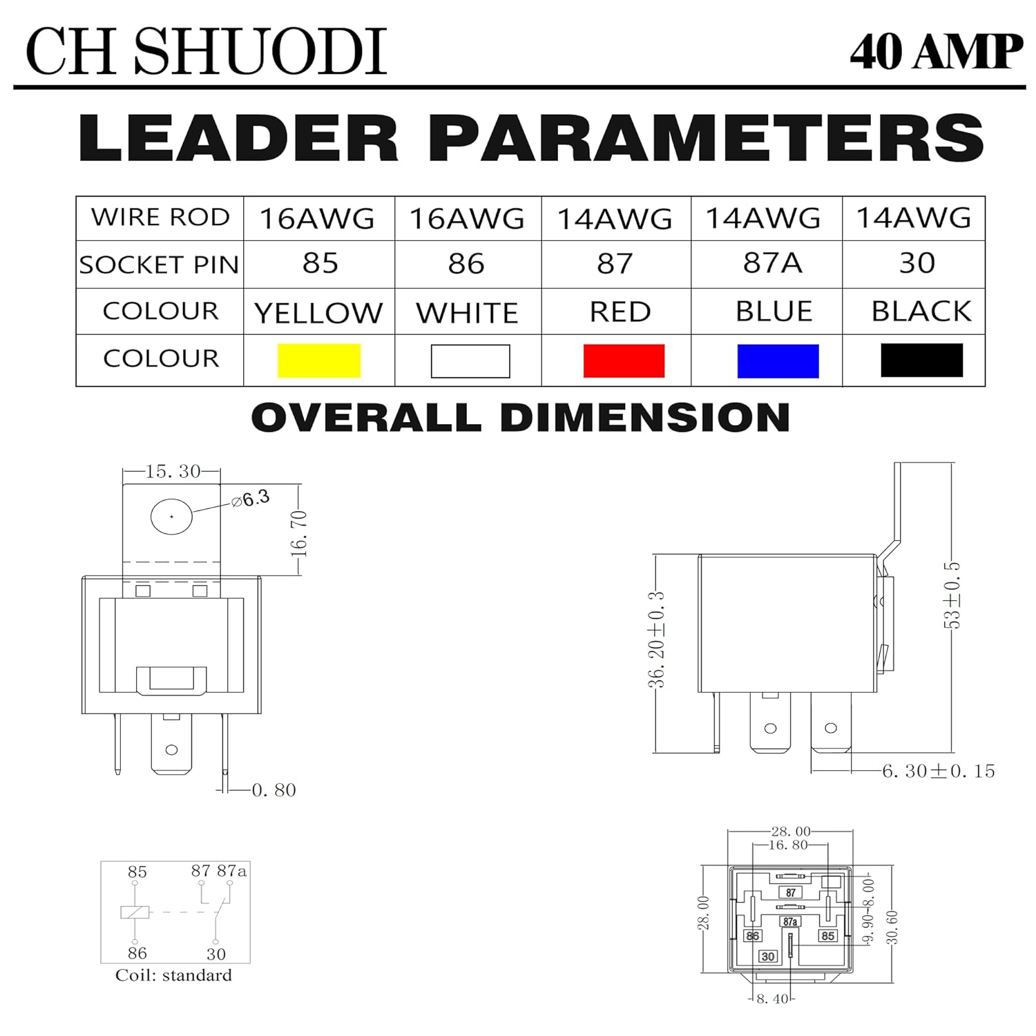 CH SHUODI Paquete de 5 relés ignífugos de 5 pines con arnés de 40 amperios, 14 AWG, 12 V CC, 5 pines, 3040 A, 12 V, con enchufe de relé de