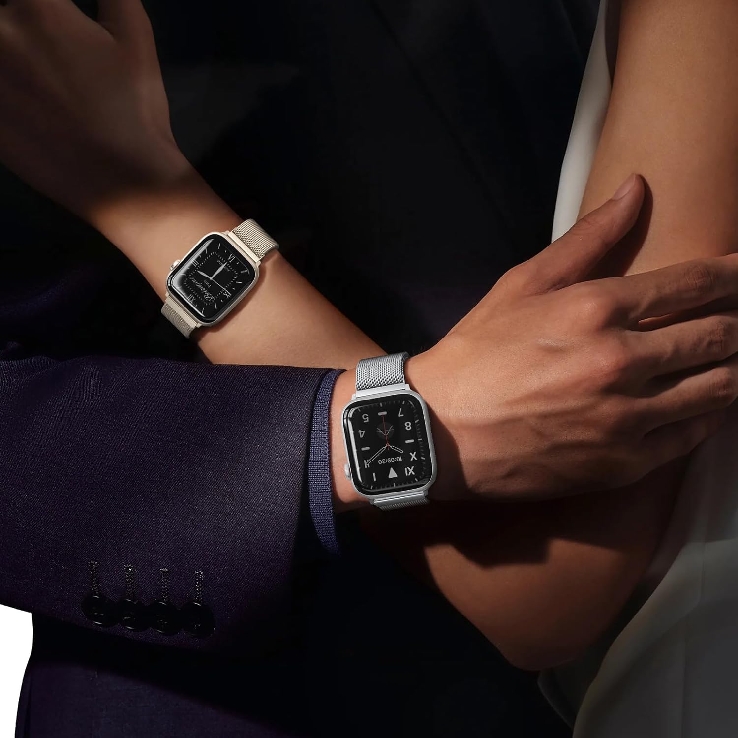 BELONGME Paquete de 3 correas de malla compatibles con Apple Watch de 1.496 pulgadas, 1.575 pulgadas, 1.614 pulgadas, 1.654 pulgadas, 1.732