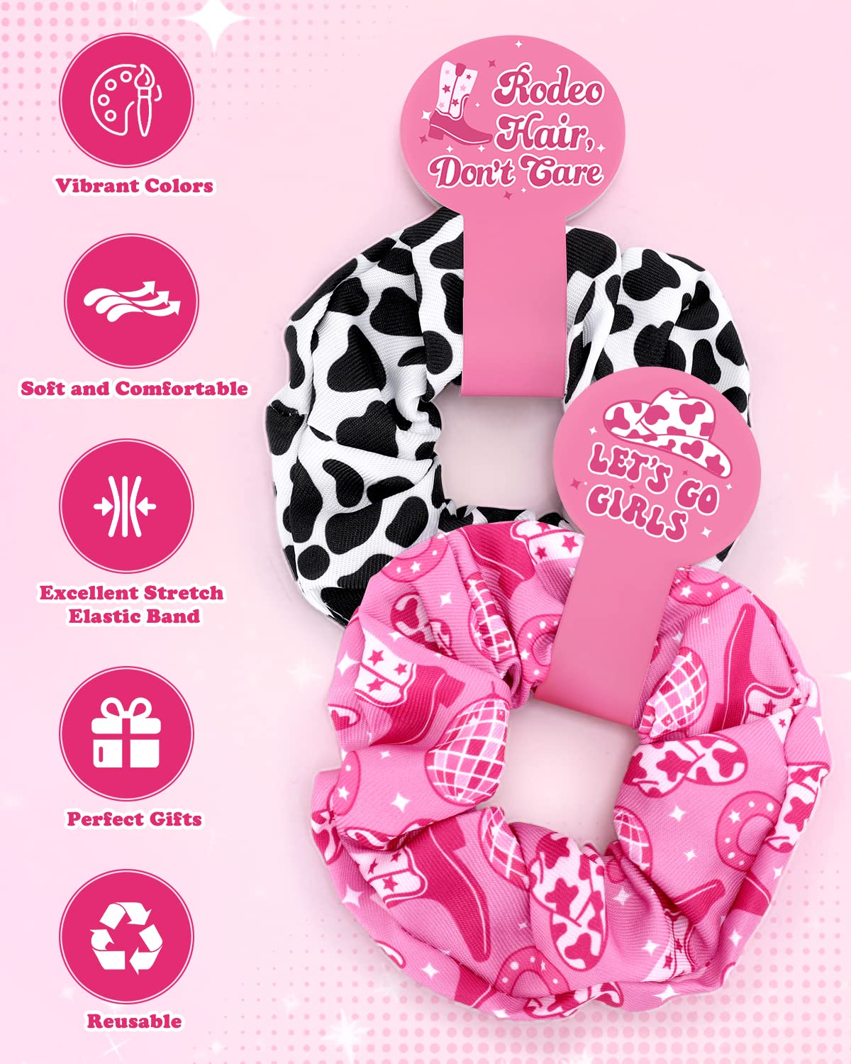 CiyvoLyeen Let’s Go – Coleteros para el pelo para niñas, con estampado de vaca occidental, cuerdas elásticas para cola de caballo de discoteca,