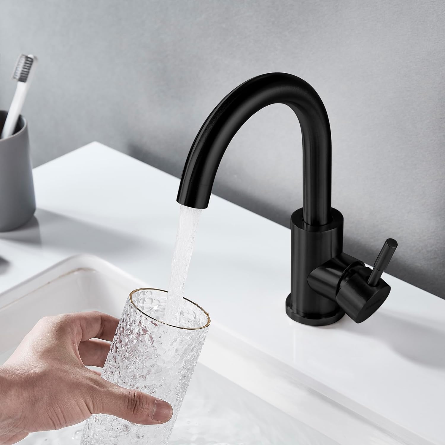 Grifo de fregadero de barra húmeda, de un solo agujero, negro mate de una sola manija para fregadero de cocina o baño, moderno grifo de fregadero de