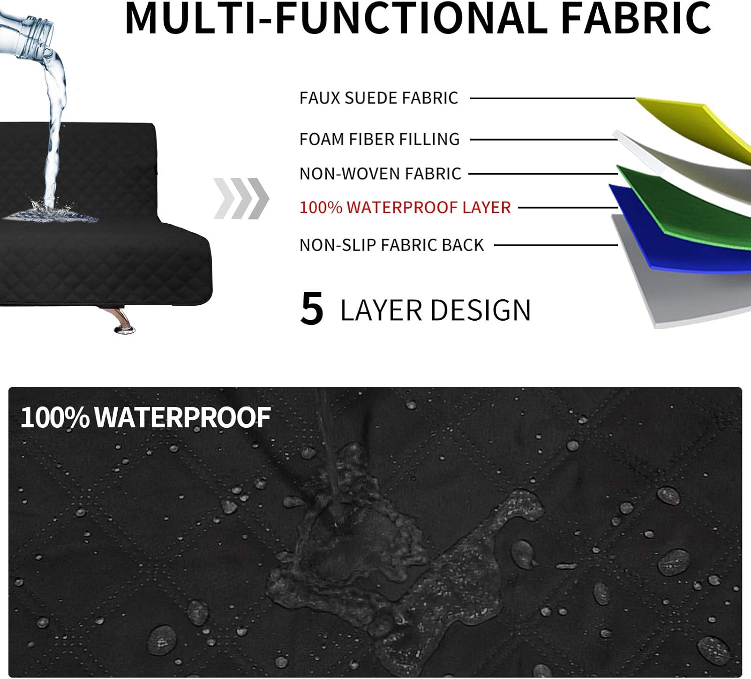 Easy-Going Funda de sofá para futón, funda impermeable para sofá, funda protectora de muebles, cubierta para mascotas, tela completa, sin costuras,