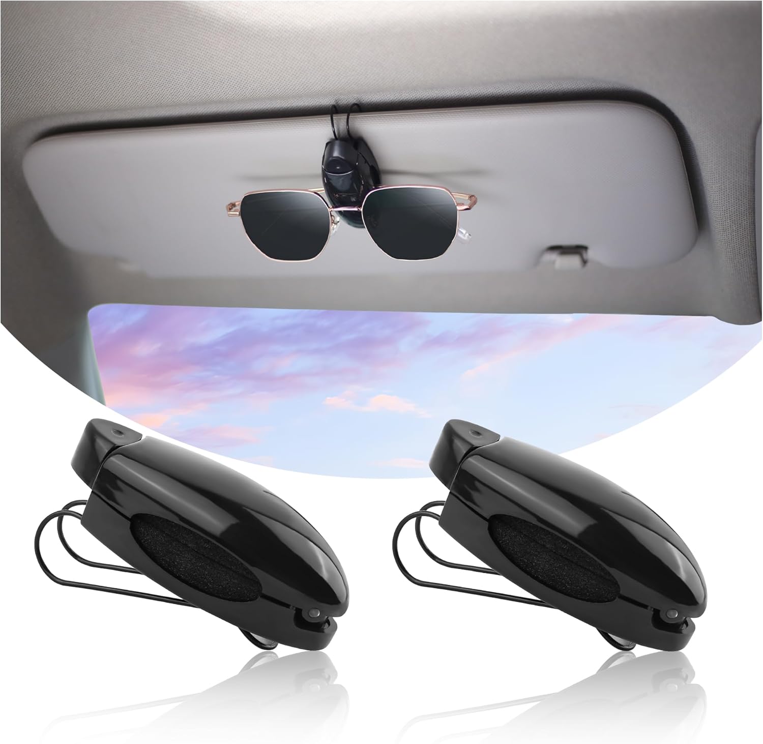 2 soportes para lentes de sol para automóvil, clip de soporte para lentes de sol con esponja para proteger los lentes de sol, clip universal para