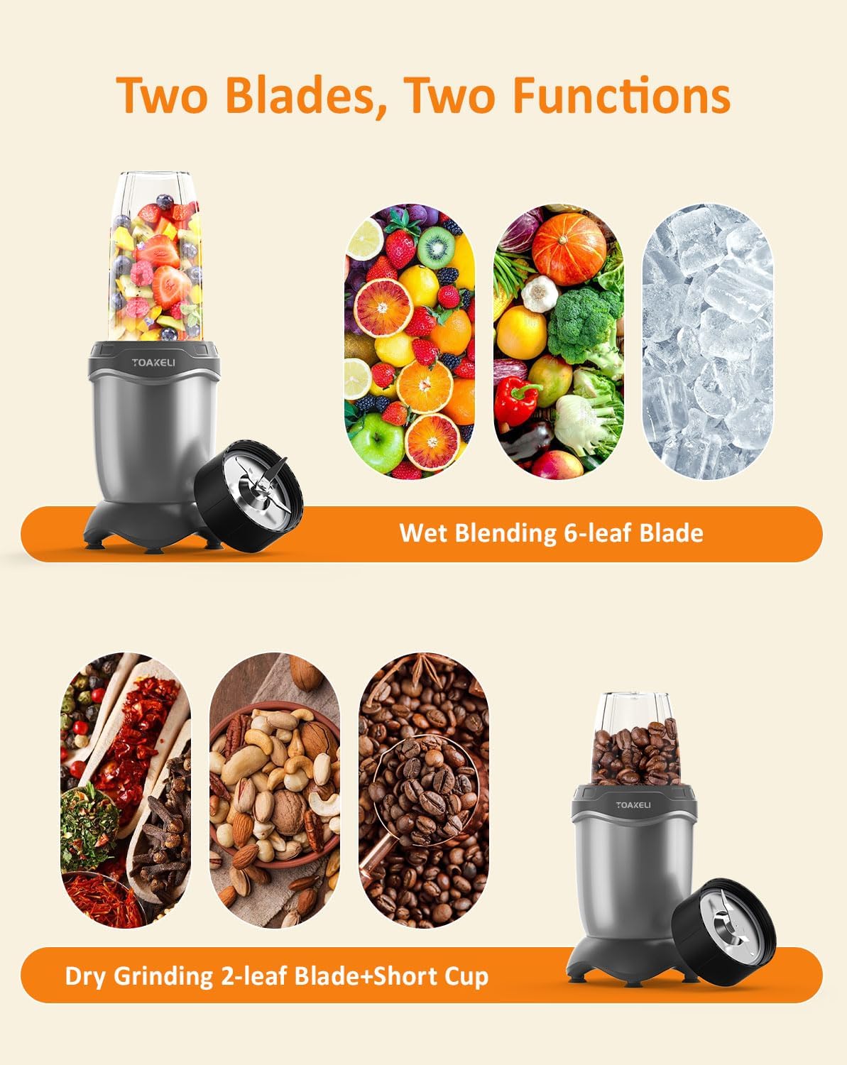 Batidora de batidos, licuadora personal compacta de 850 W, juego de licuadora de jugos, bebidas congeladas, batidos, salsas y más, 2 tazas para