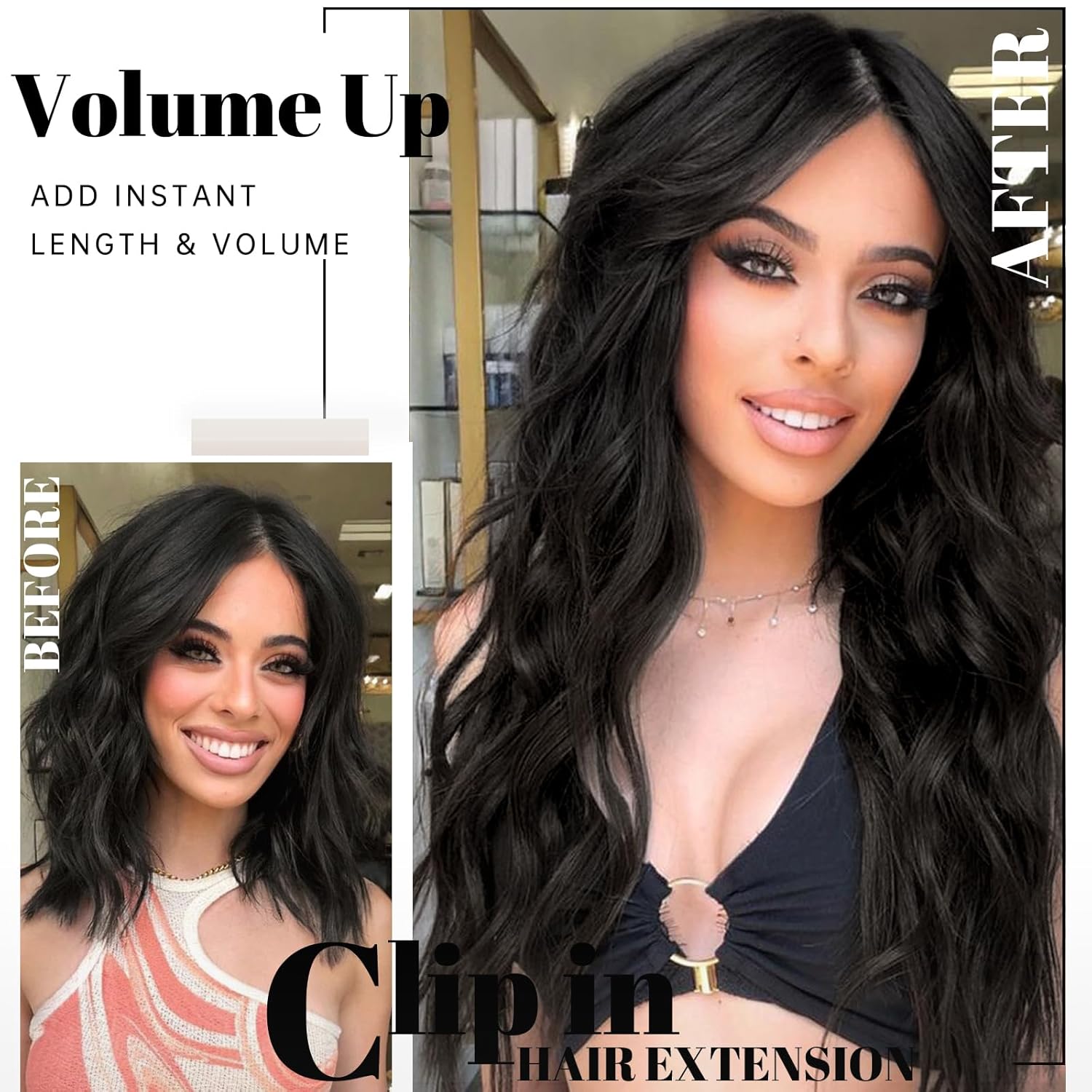 KooKaStyle – Extensiones de cabello sintético con pinza, largo y ondulado, grueso, con fibra de doble trama extensiones de cabello natural de 20