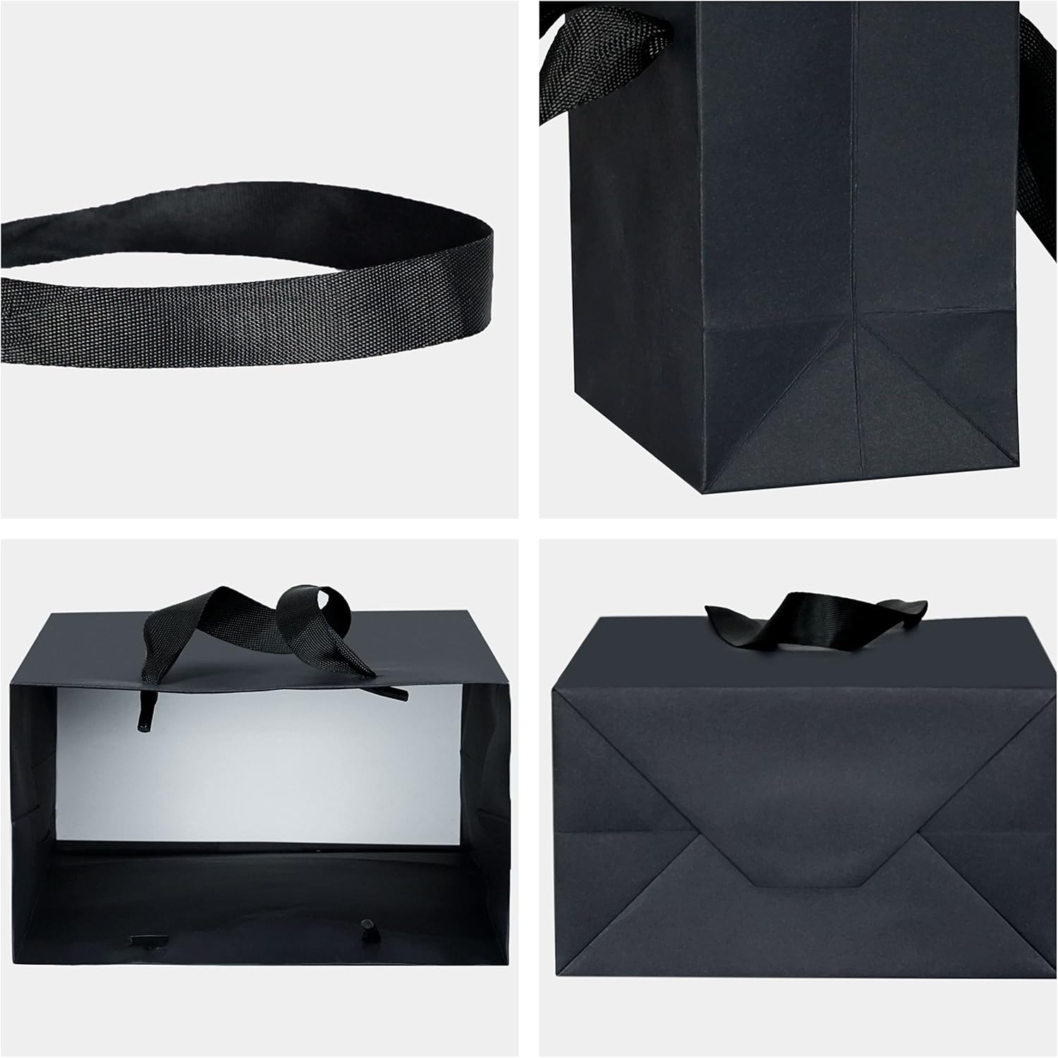 HUAPRINT Bolsa de regalo negra, paquete de 12 bolsas de compras negras con asas de cinta, 7 x 4 x 9 pulgadas, bolsas de regalo para manualidades,