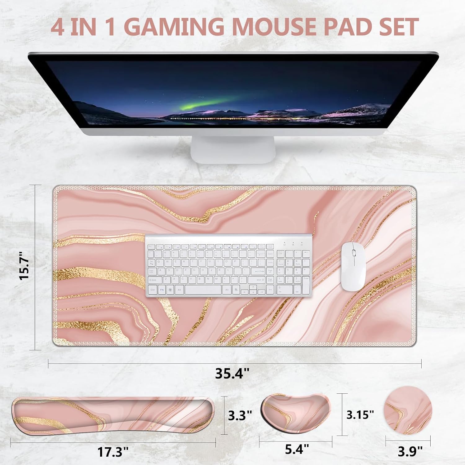 DINKY Juego de alfombrillas para mouse y teclado, alfombrilla de mouse grande para juegos + soporte ergonómico de espuma viscoelástica para