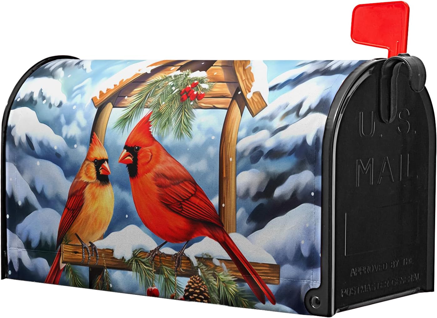 Funda magnética para buzón de pájaros cardenales de invierno, tamaño estándar, 25.5 x 21 pulgadas, diseño de pájaro rojo de Navidad, para buzón,