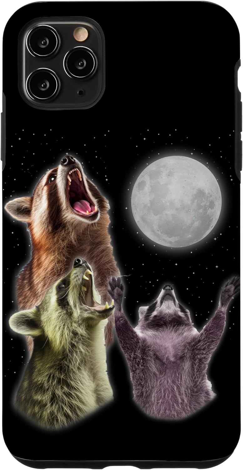 Funda para iPhone 11 Pro Max 3 Raccoon Moon Howling Funny Racoon Animal Lover Zoologist Case
