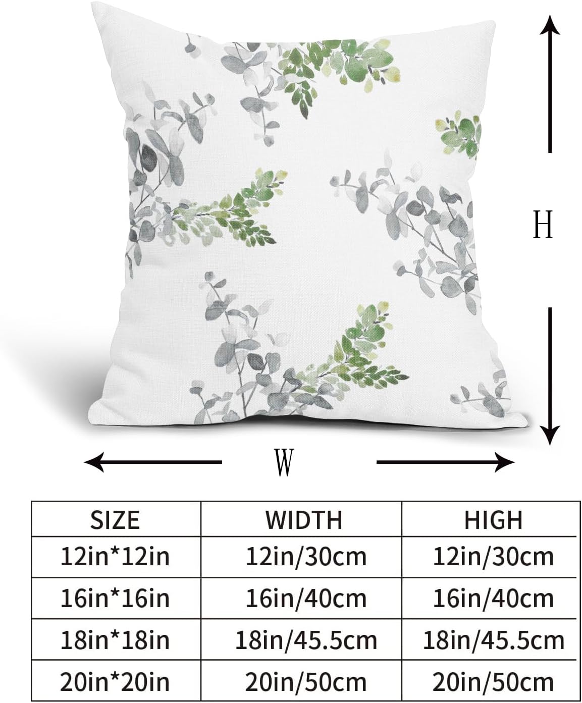 Juego de 2 fundas de almohada de 18 x 18 pulgadas, color verde y gris, fundas de almohada decorativas con hojas turquesas y grises, fundas de
