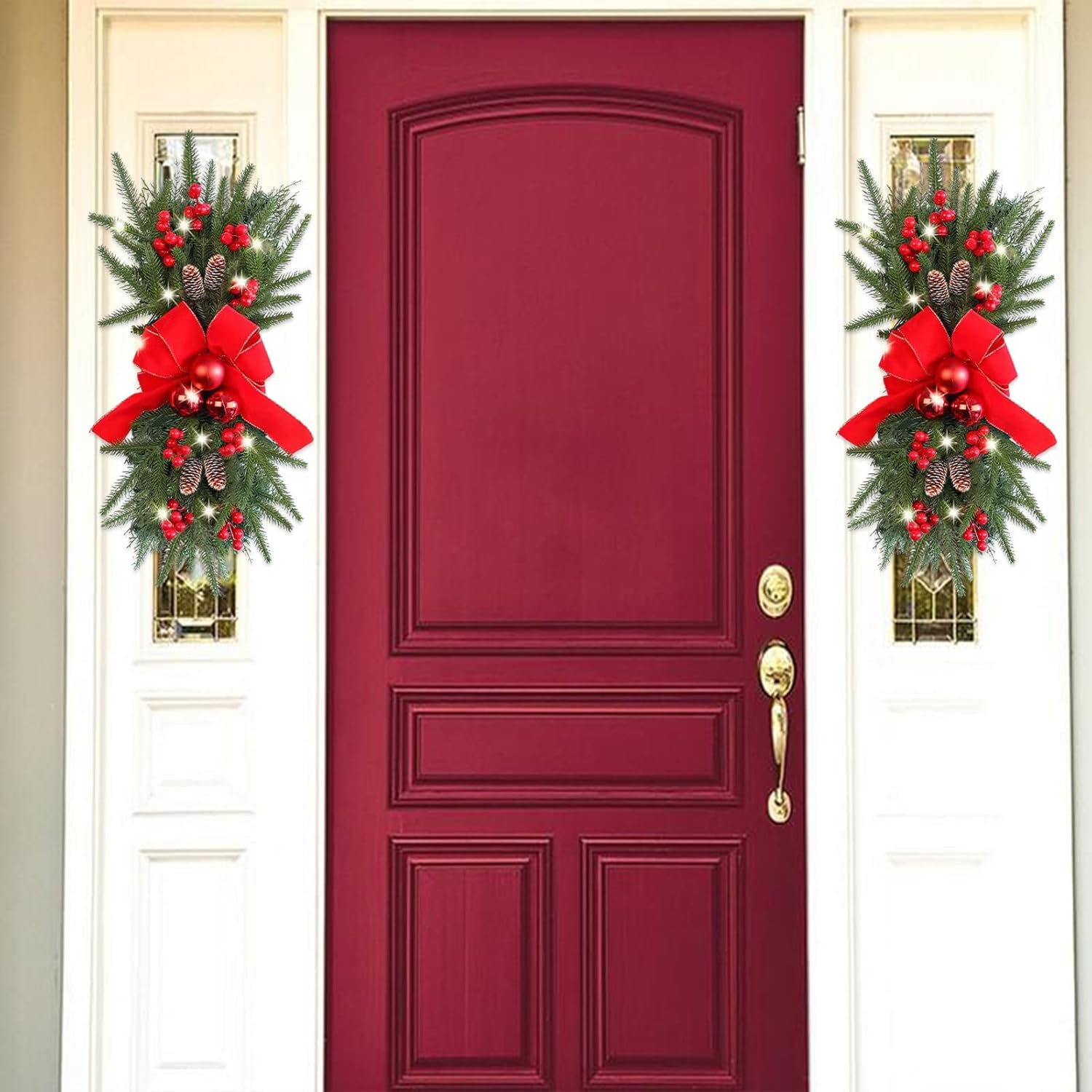 Guirnalda de escaleras de Navidad preiluminada, guirnalda de Navidad, el borde de escalera preiluminado inalámbrico, coronas de Navidad para puerta