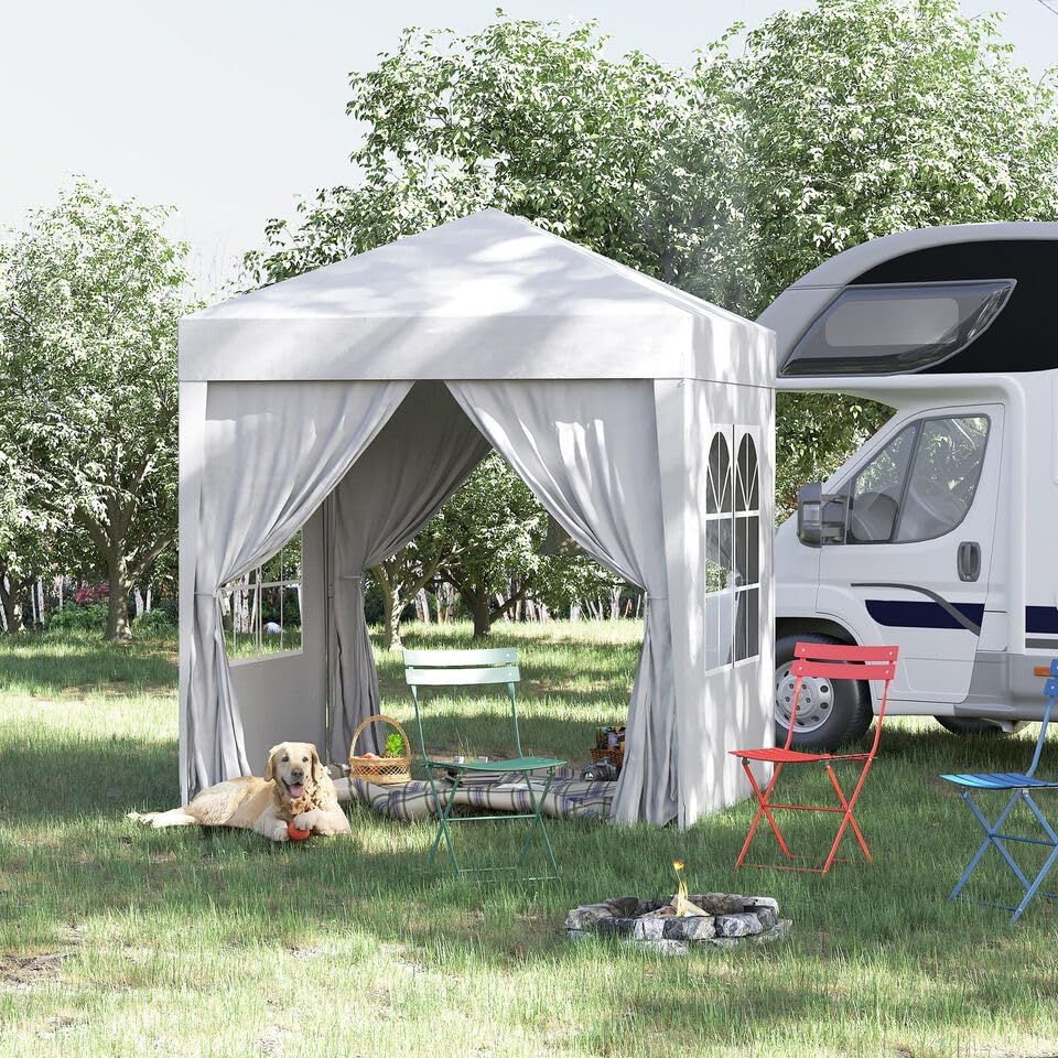 yoyomax Toldo desplegable de 8 x 8 pies, kiosco plegable instantáneo, tienda de campaña ligera para exteriores con paredes laterales y ventanas de
