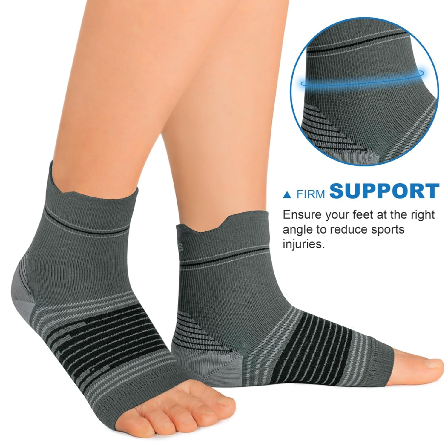 Calcetines para fascitis plantar (6 pares) para hombres y mujeres, mangas de compresión para pies con soporte de arco y tobillo (gris oscuro,