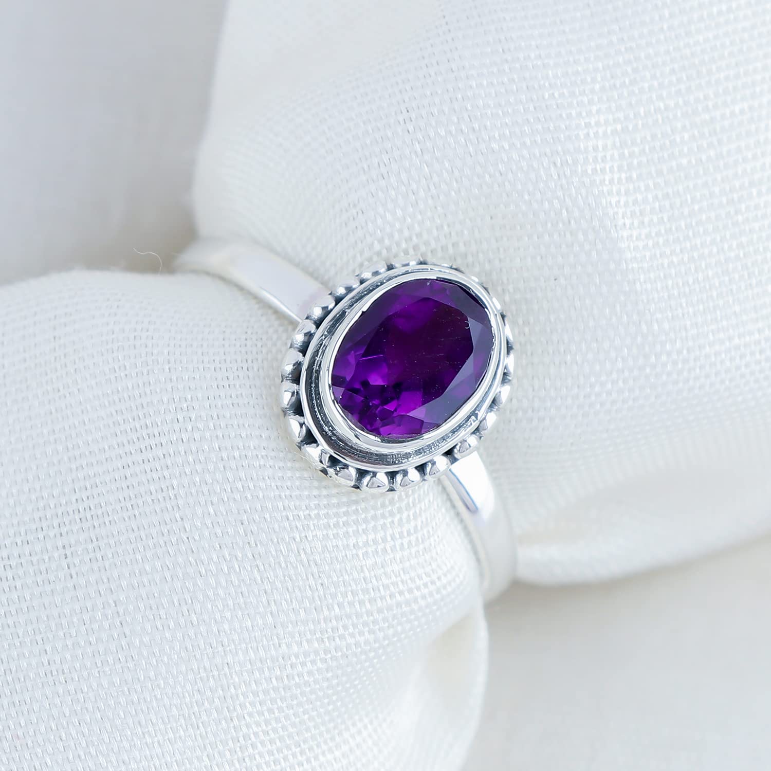 925 Sterling Silver Natural Amethyst Gemstone Ring, Handmade Fashion Ring, Energy Healing Crystals, Birthday, Bohemian Jewelry, Promise- Victorian-