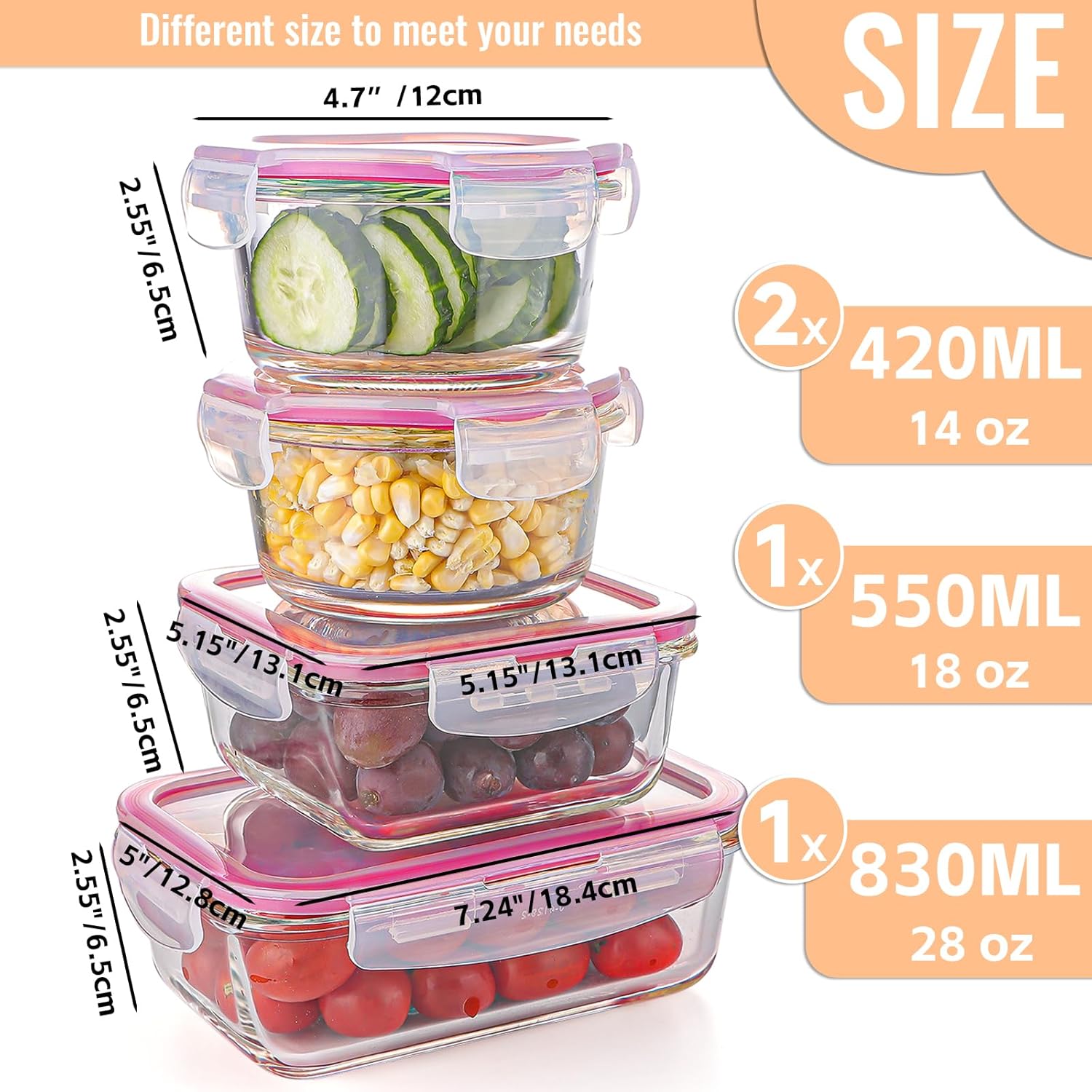 FILTA Recipientes de vidrio para almacenamiento de alimentos con tapas, recipientes de vidrio para preparación de comidas, sin BPA y a prueba de