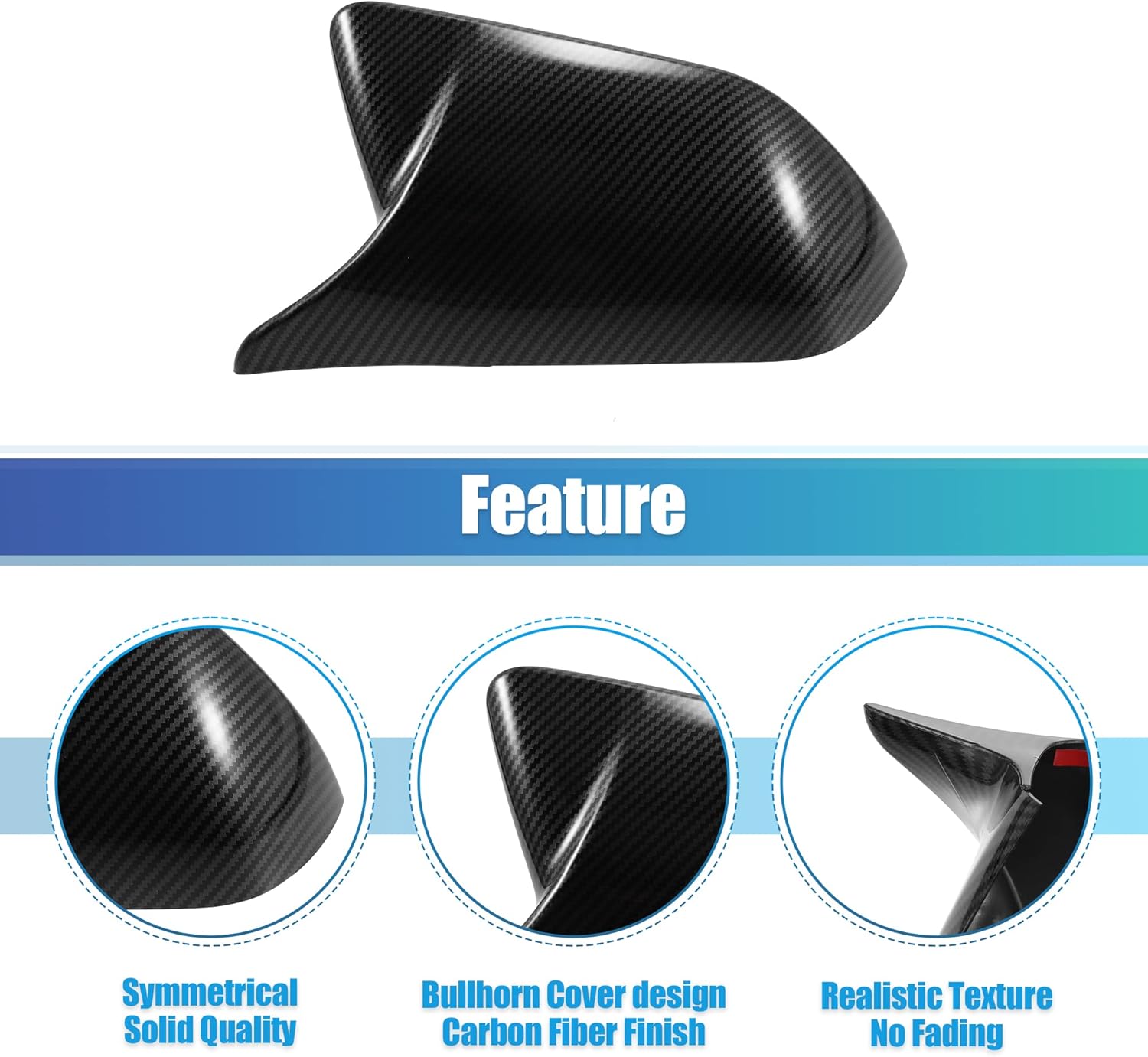 X AUTOHAUX 1 par de cubierta de espejo retrovisor lateral de ala de puerta, carcasa de fibra de carbono, color negro para Ford para Mustang 2015-2022