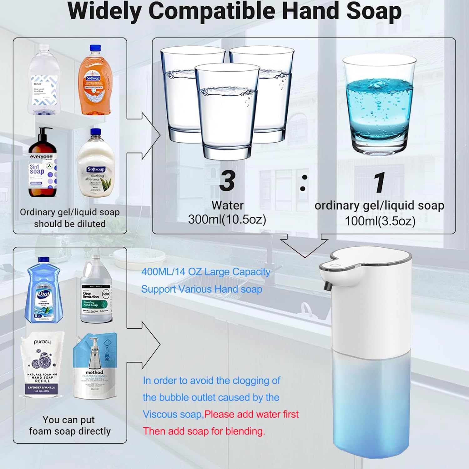 Dispensador automático de jabón espumoso para baño, montaje en pared, manos libres de contacto, dispensador automático de jabón para platos para