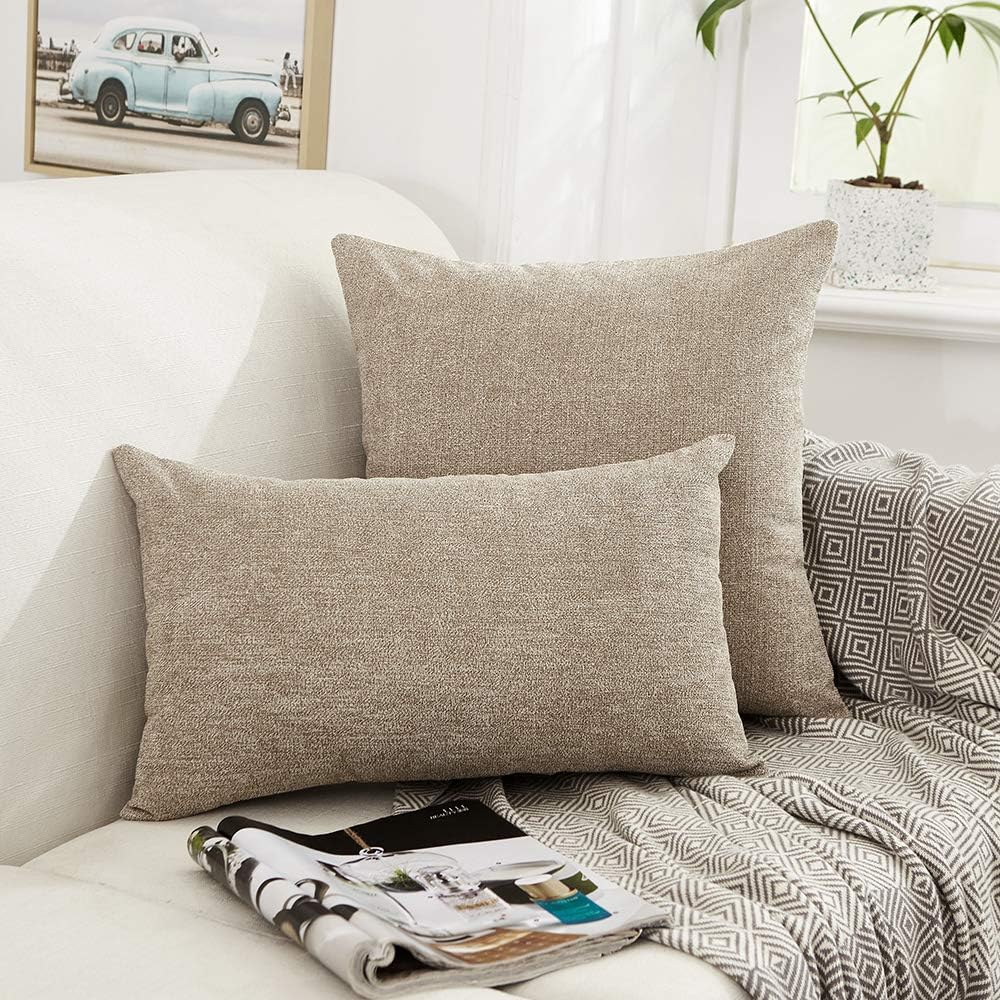 MERNETTE – Funda de cojín cuadrado de chenille, suave, decorativa, para decoración del hogar, para sofá, cama, silla, sillón, paquete de 2 unidades