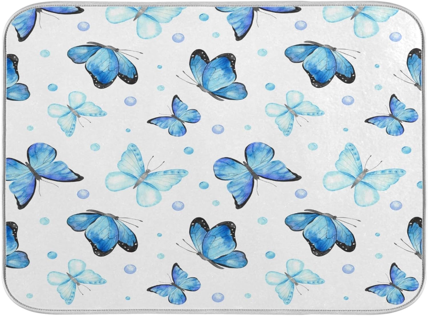 Tapete de secado de platos de mariposa de verano para encimera de cocina, 18 x 24 pulgadas, patrón de mariposas azules, escurridor de platos, tapete